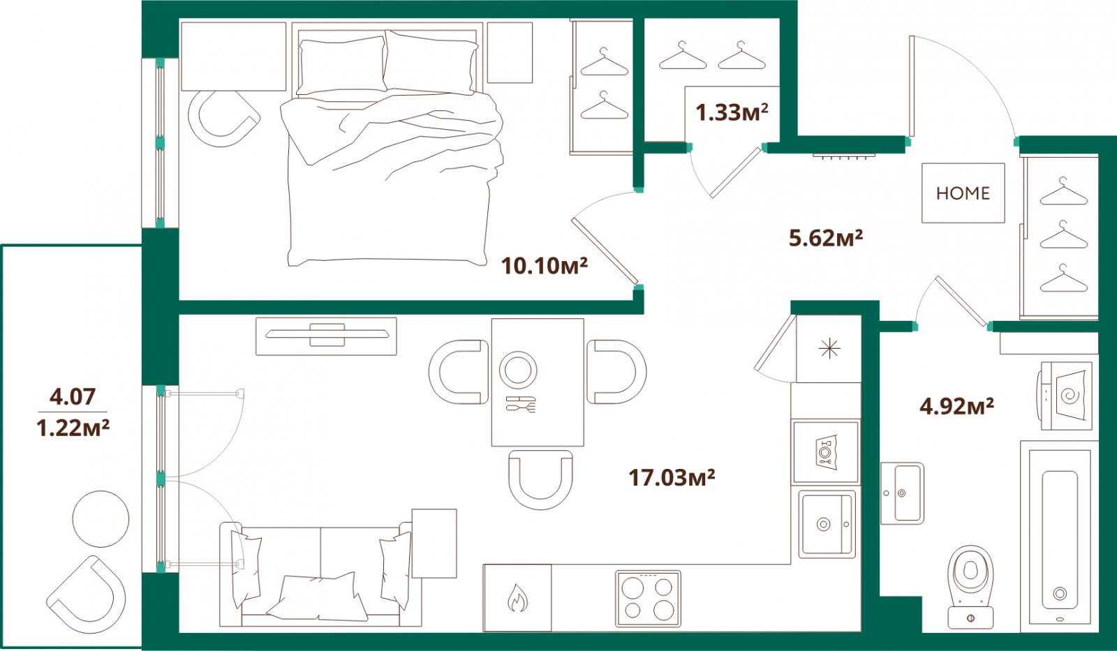 1-комнатная квартира (Студия) с отделкой в ЖК Тайм Сквер на 7 этаже в 1 секции. Сдача в 2 кв. 2024 г.