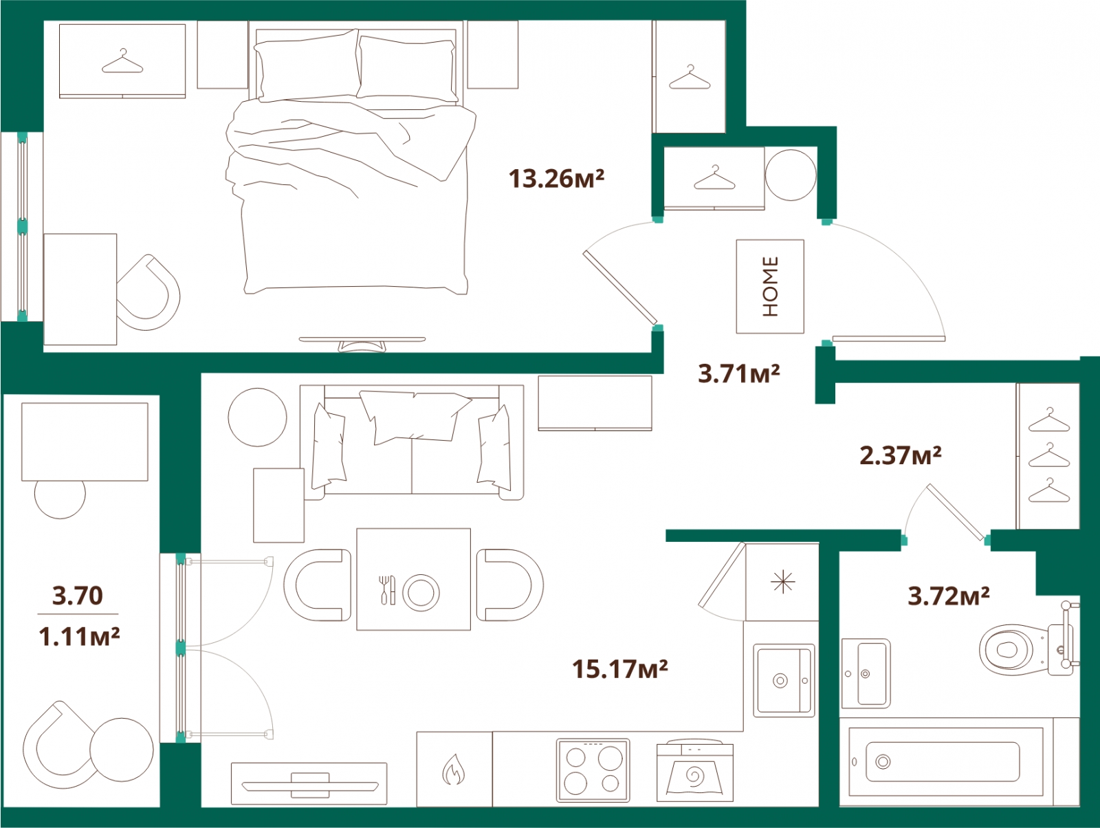 1-комнатная квартира с отделкой в ЖК Тайм Сквер на 8 этаже в 1 секции. Сдача в 2 кв. 2024 г.