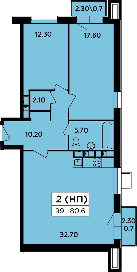 2-комнатная квартира в ЖК Розмарин на 20 этаже в 4 секции. Дом сдан.