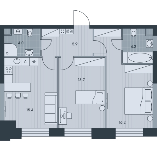 1-комнатная квартира в ЖК е.волюция на 6 этаже в 1 секции. Сдача в 3 кв. 2024 г.