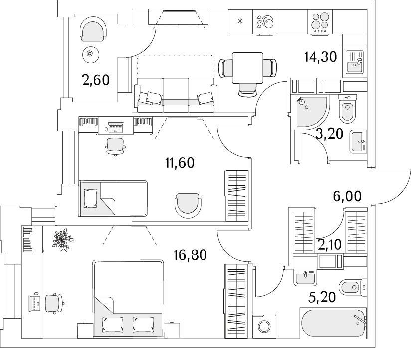 1-комнатная квартира в ЖК Сити комплекс Амарант на 2 этаже в 1 секции. Сдача в 4 кв. 2023 г.