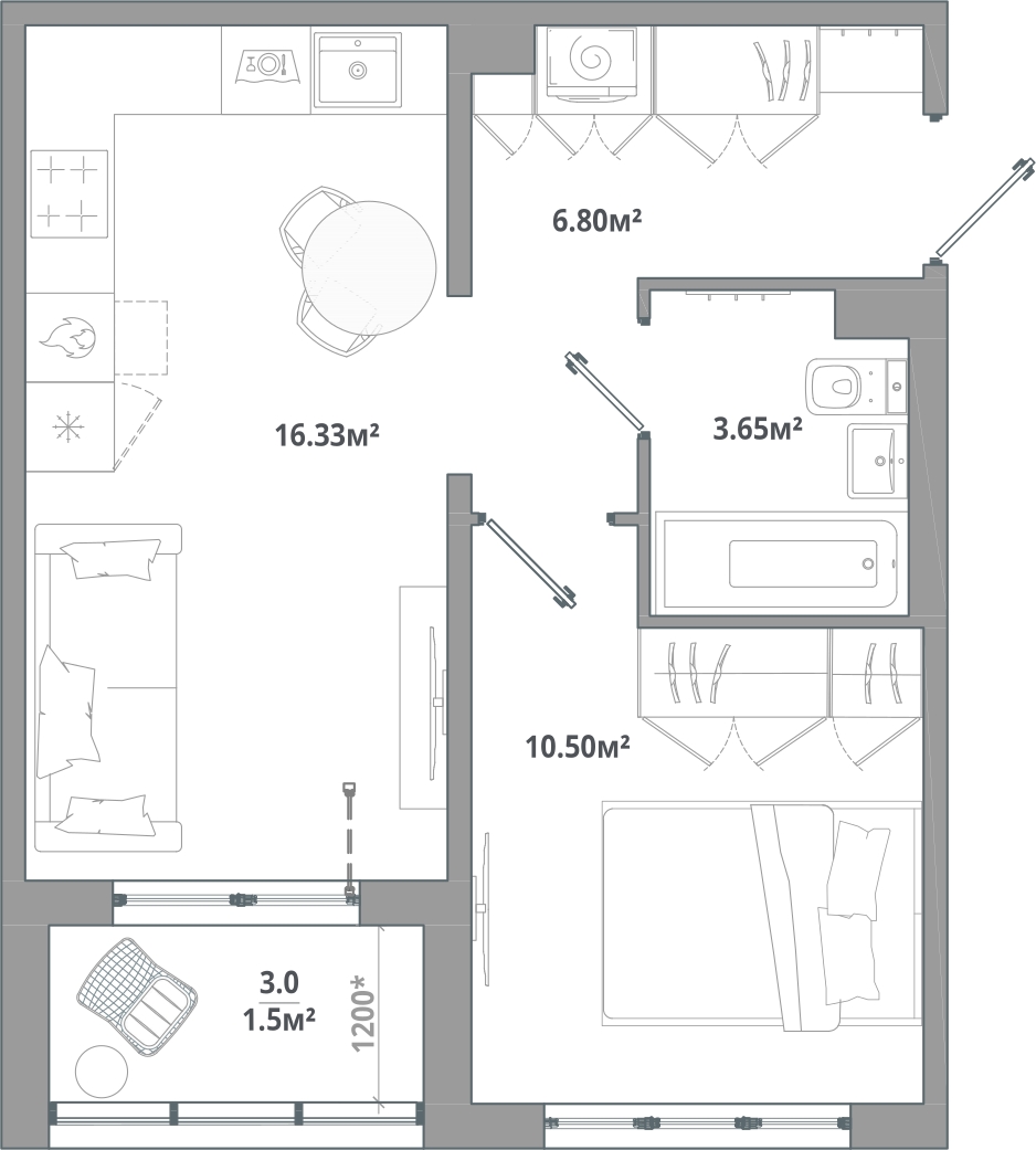 1-комнатная квартира в ЖК Тайм Сквер на 13 этаже в 1 секции. Сдача в 2 кв. 2024 г.