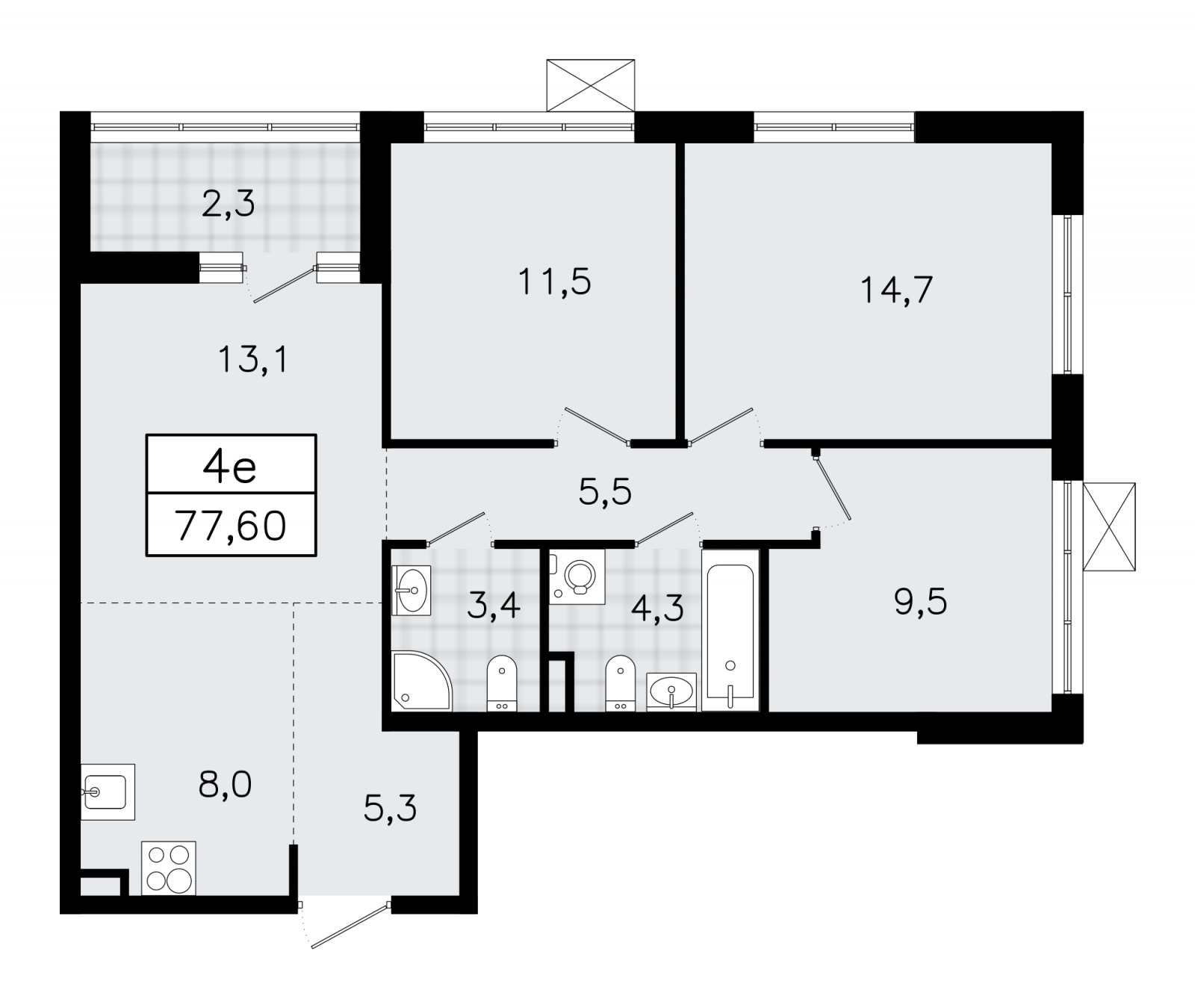 2-комнатная квартира в ЖК Upside Towers на 47 этаже в 1 секции. Сдача в 2 кв. 2026 г.