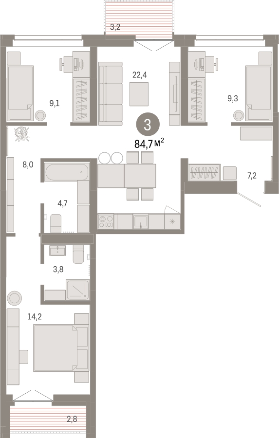 1-комнатная квартира в ЖК Upside Towers на 47 этаже в 1 секции. Сдача в 2 кв. 2026 г.