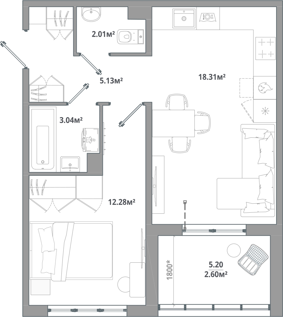1-комнатная квартира (Студия) с отделкой в ЖК Тайм Сквер на 9 этаже в 1 секции. Сдача в 2 кв. 2024 г.