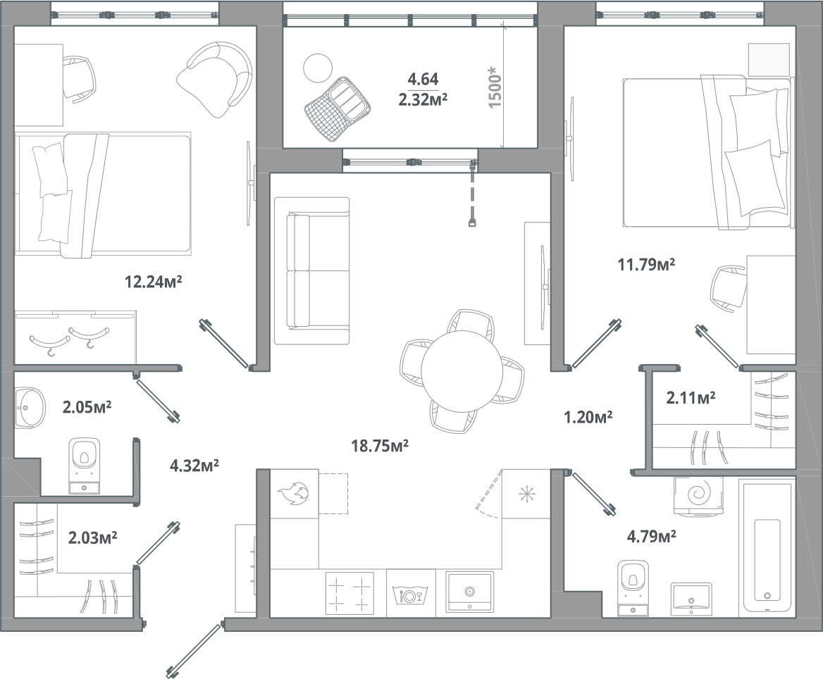 1-комнатная квартира (Студия) с отделкой в ЖК Тайм Сквер на 10 этаже в 1 секции. Сдача в 2 кв. 2024 г.