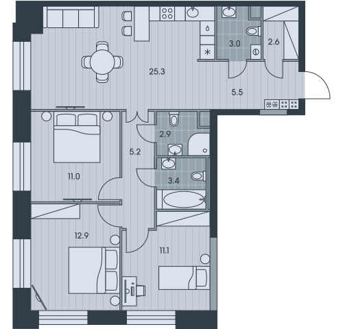 1-комнатная квартира в ЖК Upside Towers на 37 этаже в 1 секции. Сдача в 2 кв. 2026 г.