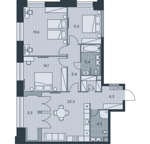1-комнатная квартира в ЖК Upside Towers на 45 этаже в 1 секции. Сдача в 2 кв. 2026 г.
