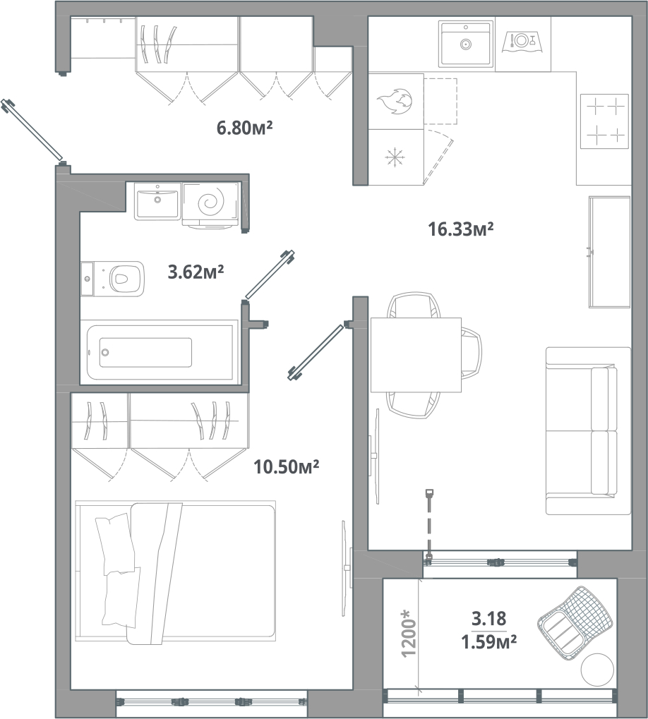 2-комнатная квартира в ЖК е.волюция на 5 этаже в 1 секции. Сдача в 3 кв. 2024 г.