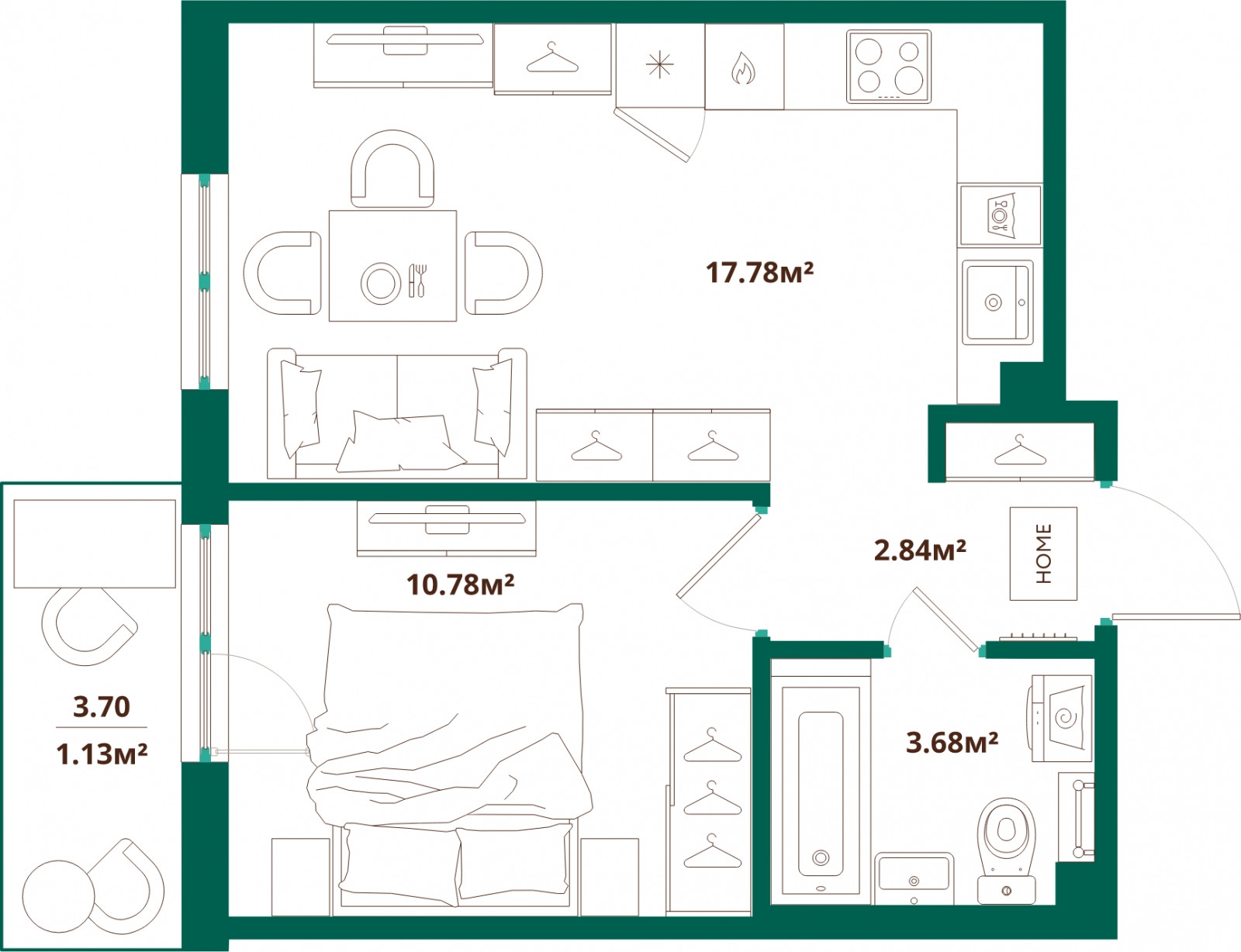 2-комнатная квартира в ЖК е.волюция на 3 этаже в 1 секции. Сдача в 3 кв. 2024 г.
