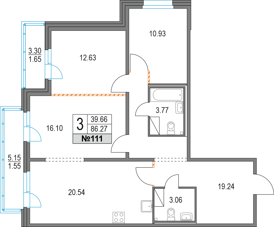1-комнатная квартира в ЖК Upside Towers на 49 этаже в 1 секции. Сдача в 2 кв. 2026 г.