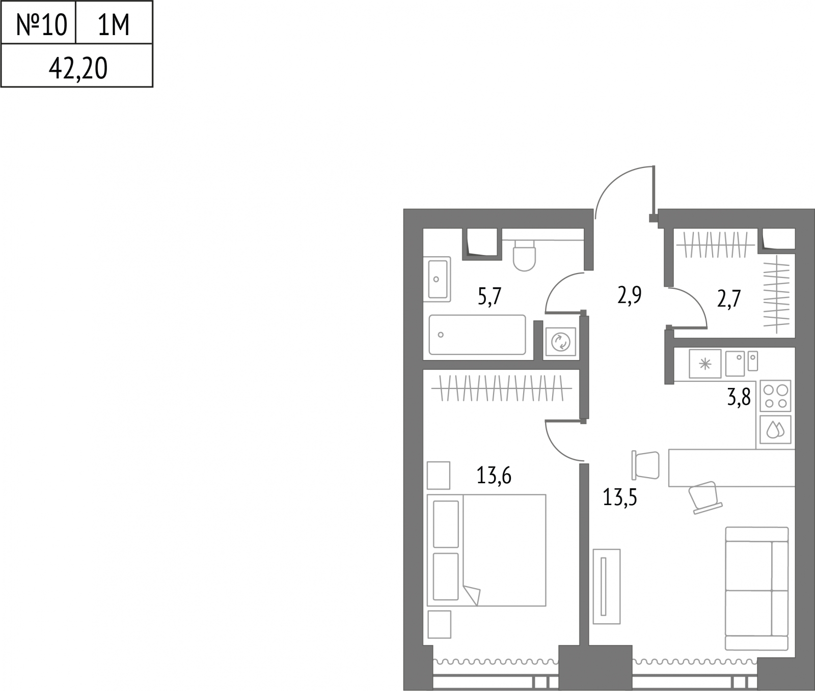 1-комнатная квартира в ЖК Тайм Сквер на 11 этаже в 1 секции. Сдача в 2 кв. 2024 г.