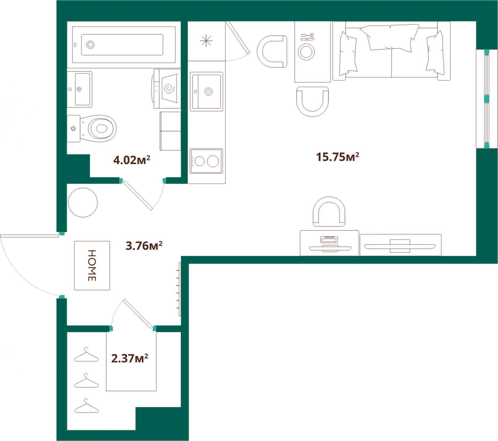 1-комнатная квартира (Студия) в ЖК е.волюция на 3 этаже в 1 секции. Сдача в 3 кв. 2024 г.