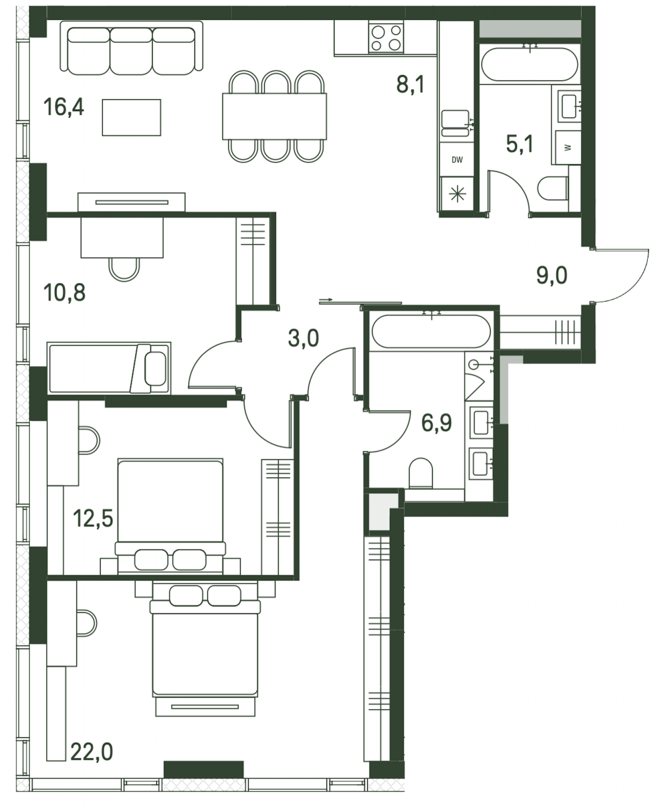 2-комнатная квартира в ЖК Savin Family на 3 этаже в 2 секции. Сдача в 4 кв. 2024 г.