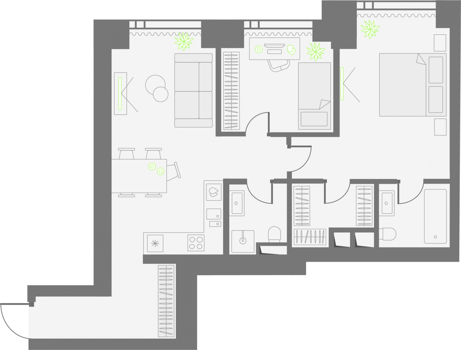 2-комнатная квартира в ЖК е.волюция на 7 этаже в 1 секции. Сдача в 3 кв. 2024 г.