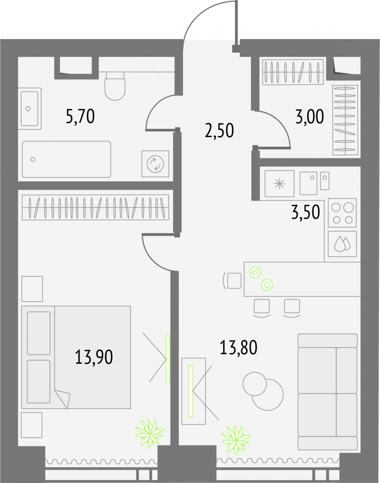 1-комнатная квартира (Студия) в ЖК е.волюция на 5 этаже в 1 секции. Сдача в 3 кв. 2024 г.