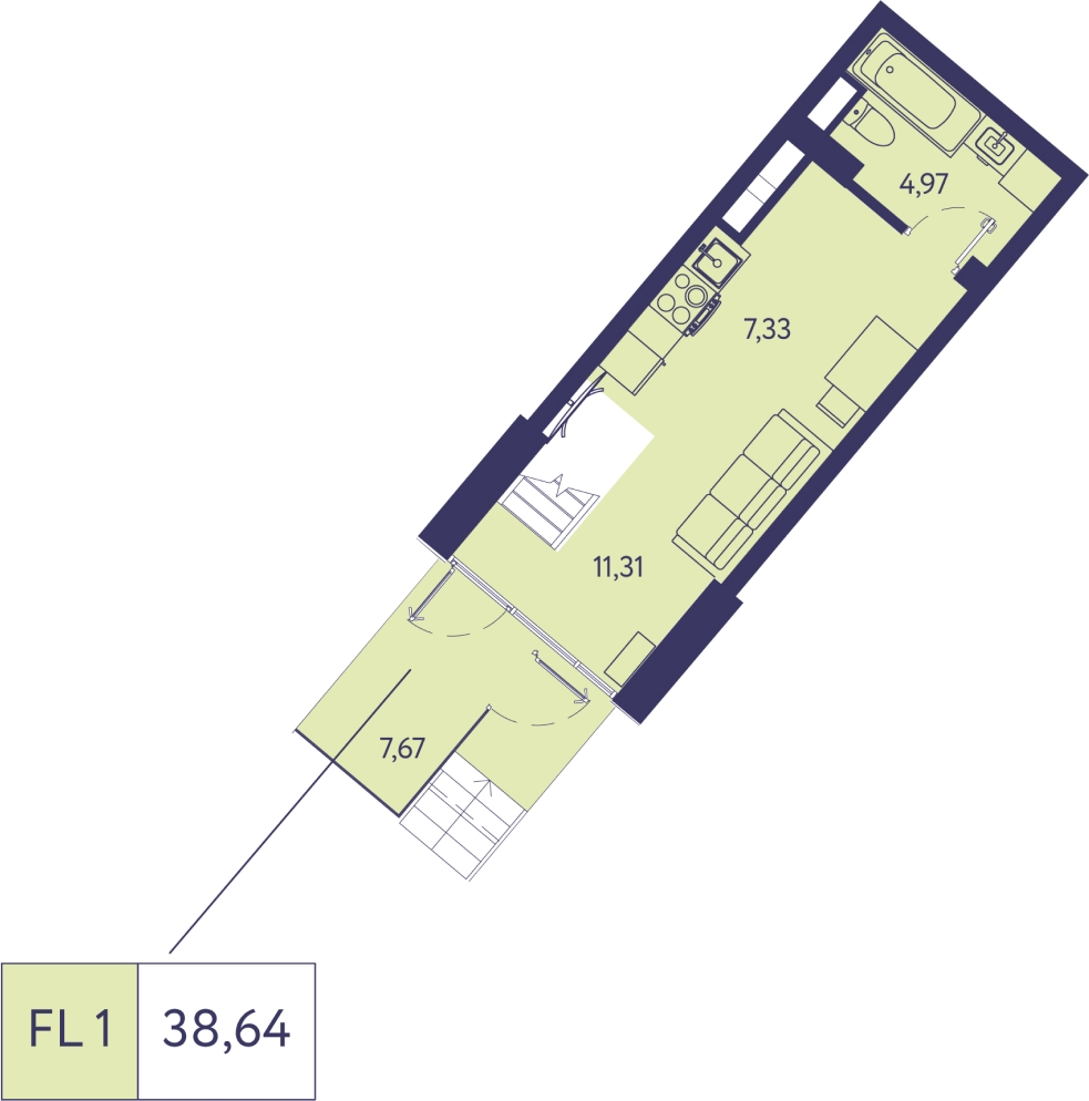 1-комнатная квартира (Студия) в ЖК е.волюция на 11 этаже в 1 секции. Сдача в 3 кв. 2024 г.