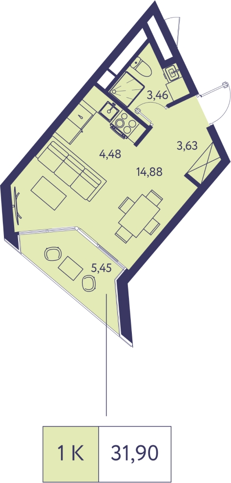 1-комнатная квартира (Студия) с отделкой в ЖК Преображенский на 10 этаже в 5 секции. Сдача в 3 кв. 2026 г.