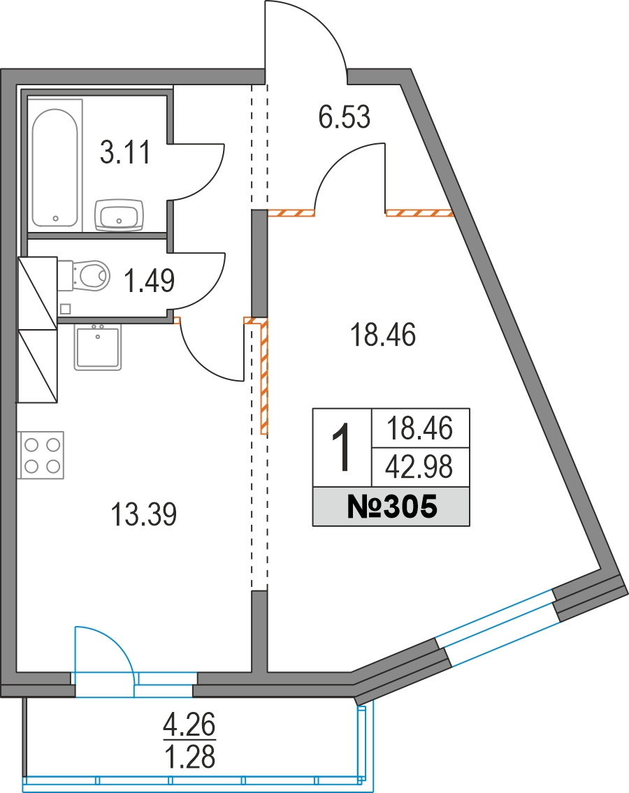 1-комнатная квартира (Студия) в ЖК е.волюция на 10 этаже в 1 секции. Сдача в 3 кв. 2024 г.