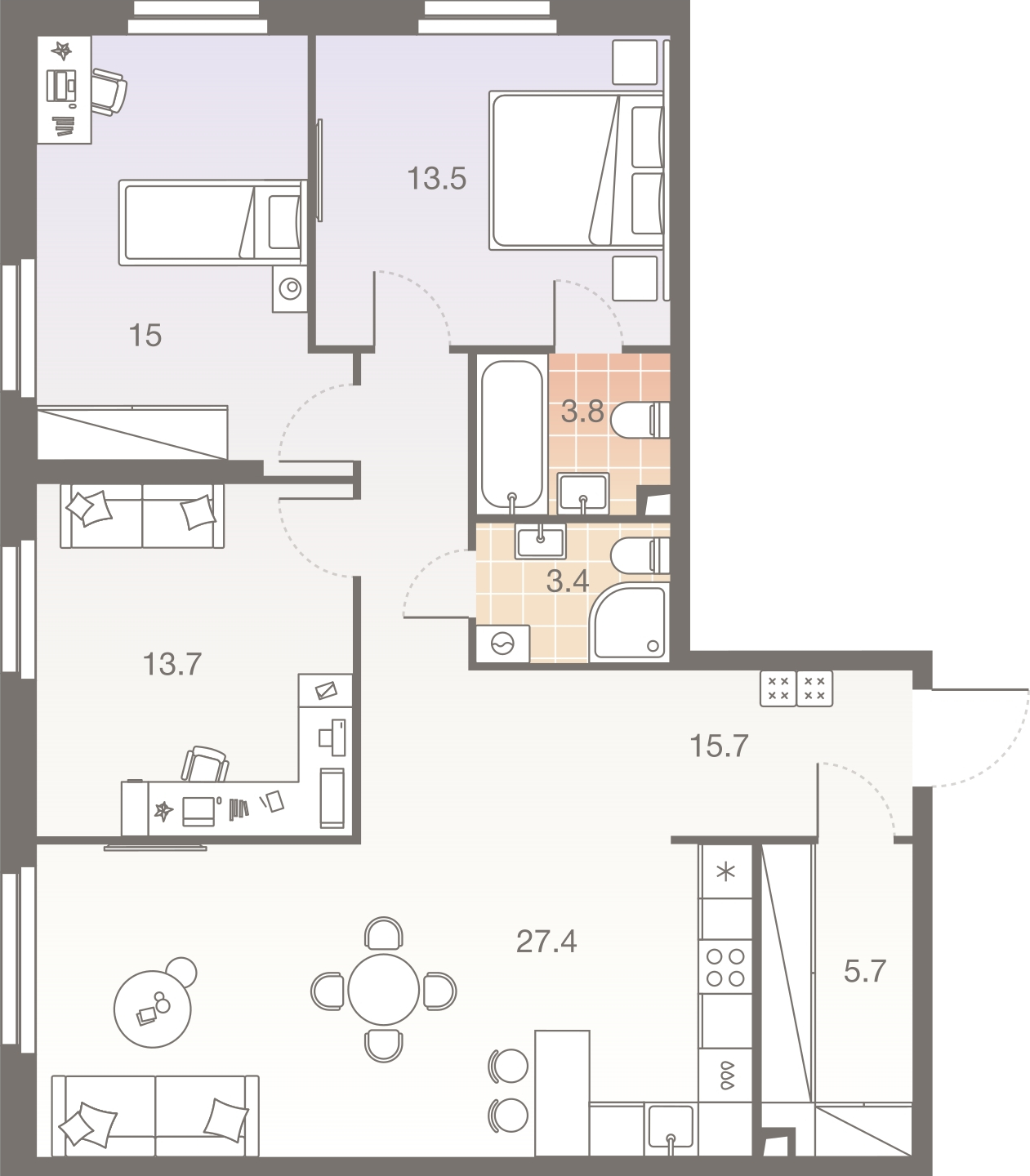 1-комнатная квартира с отделкой в ЖК ЛесART на 8 этаже в 1 секции. Дом сдан.