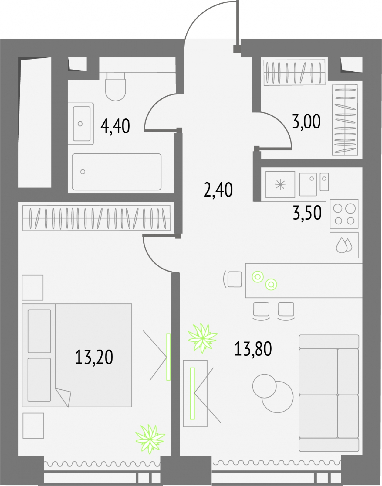 2-комнатная квартира с отделкой в ЖК ЛесART на 6 этаже в 1 секции. Дом сдан.
