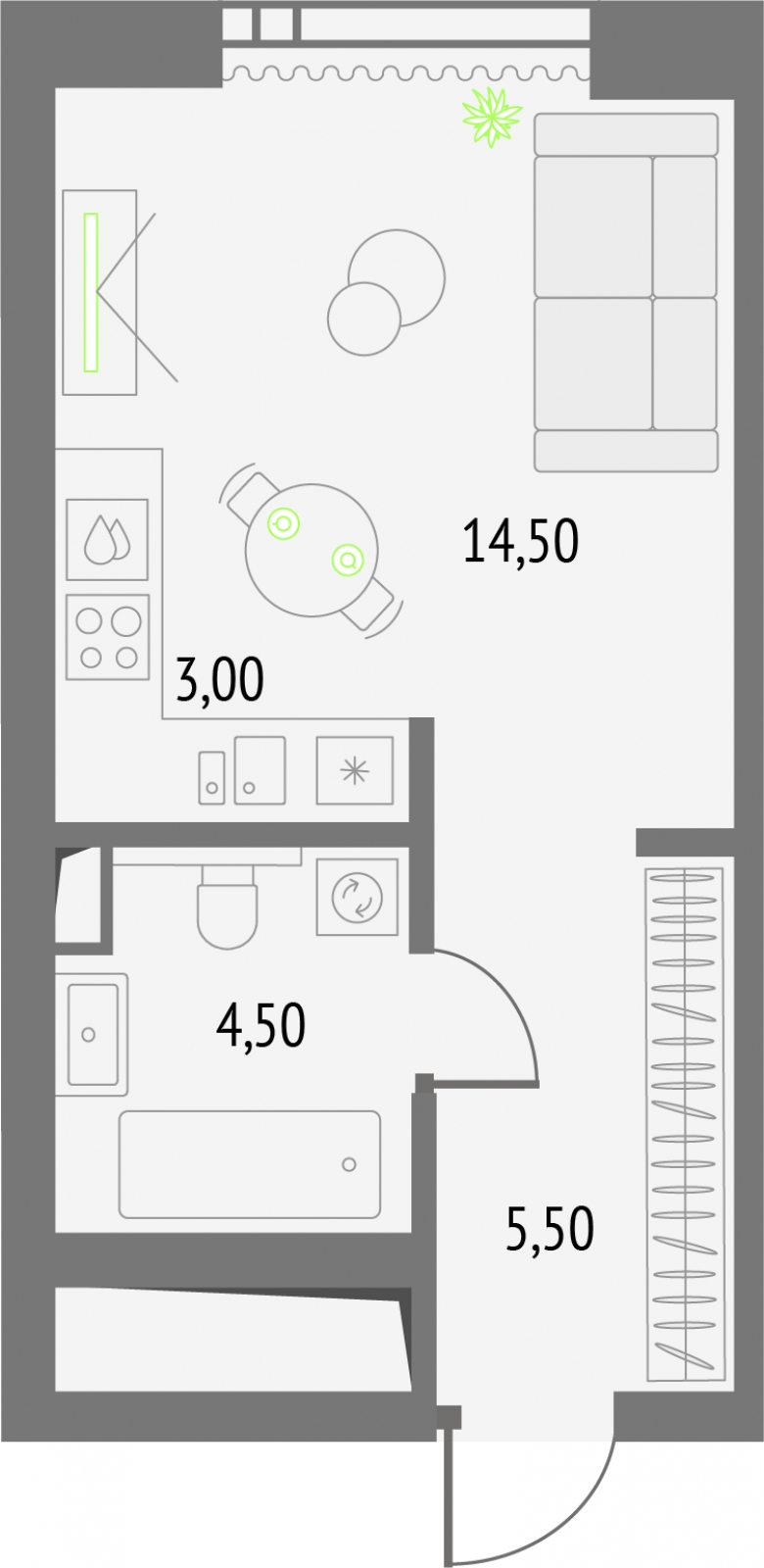 2-комнатная квартира с отделкой в ЖК Преображенский на 8 этаже в 1 секции. Сдача в 3 кв. 2026 г.