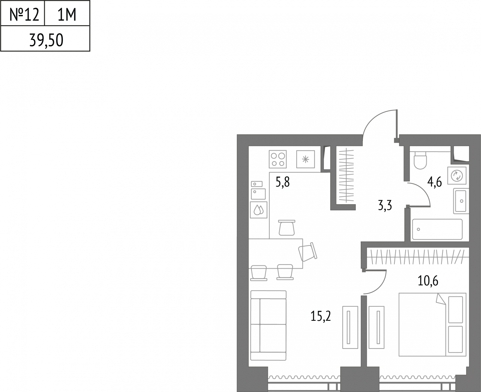 1-комнатная квартира с отделкой в ЖК Преображенский на 10 этаже в 3 секции. Сдача в 3 кв. 2026 г.