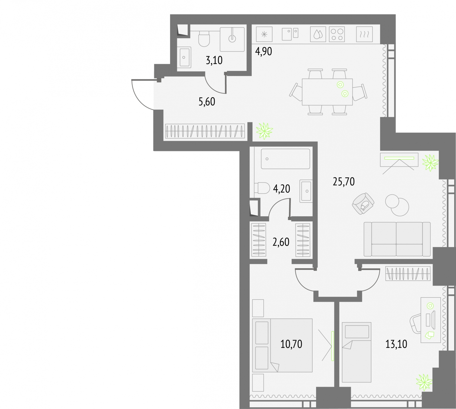3-комнатная квартира с отделкой в ЖК Преображенский на 5 этаже в 3 секции. Сдача в 3 кв. 2026 г.