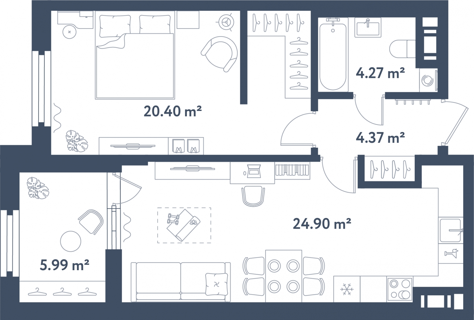 1-комнатная квартира (Студия) в ЖК AFI Park Воронцовский на 8 этаже в 1 секции. Сдача в 3 кв. 2023 г.