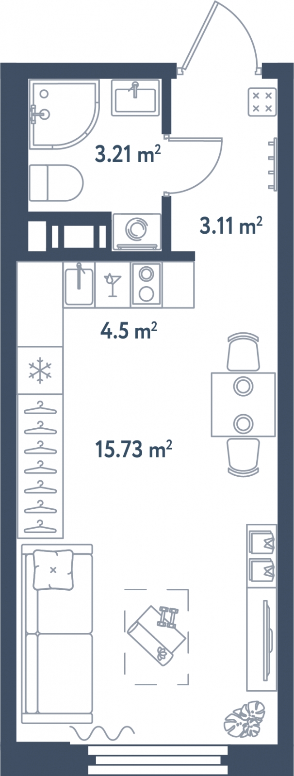 1-комнатная квартира (Студия) в ЖК Тайм Сквер на 11 этаже в 1 секции. Сдача в 4 кв. 2024 г.