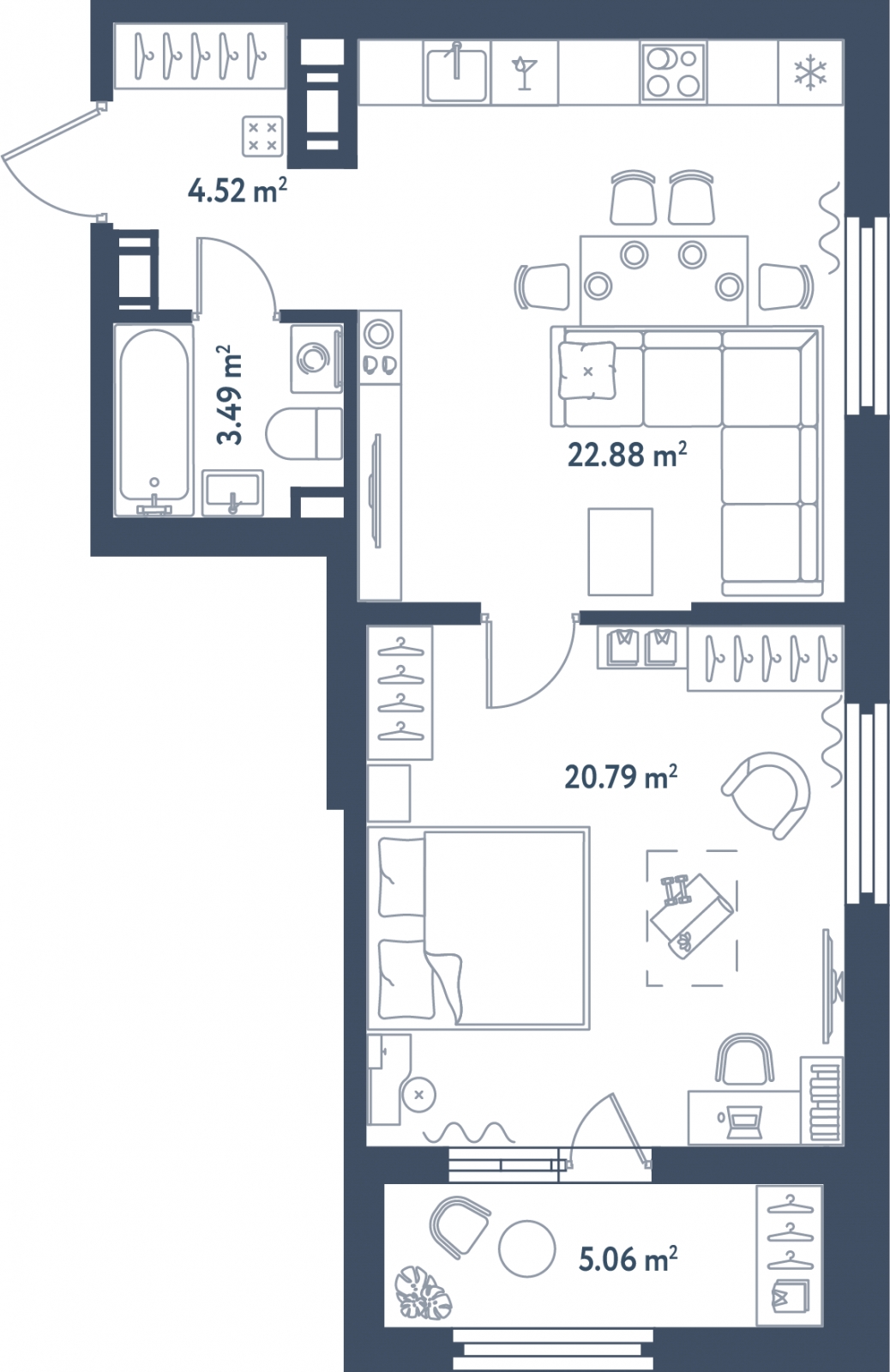 2-комнатная квартира в ЖК Тайм Сквер на 11 этаже в 1 секции. Сдача в 4 кв. 2024 г.