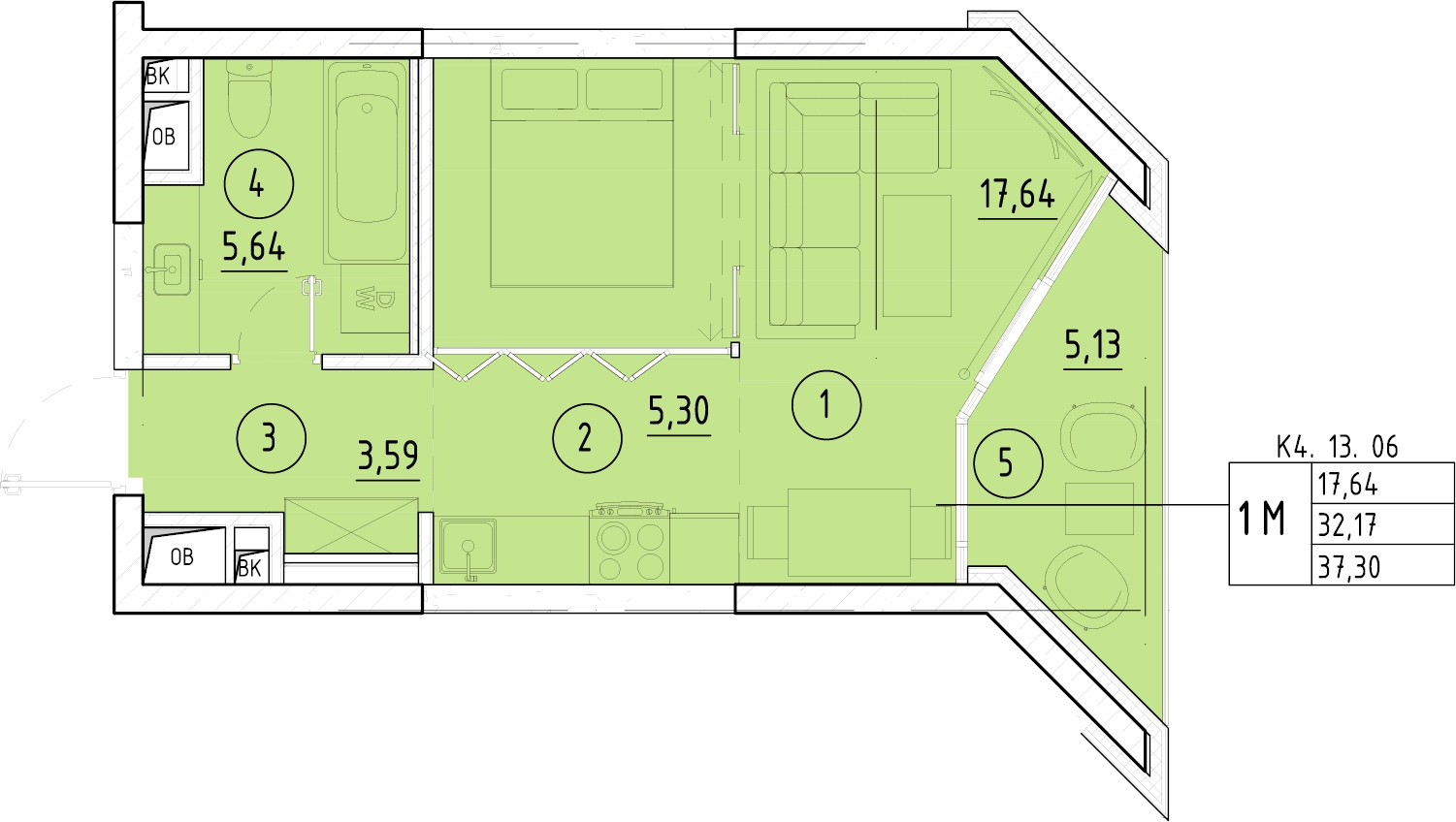 1-комнатная квартира (Студия) в ЖК Upside Towers на 47 этаже в 1 секции. Сдача в 2 кв. 2026 г.