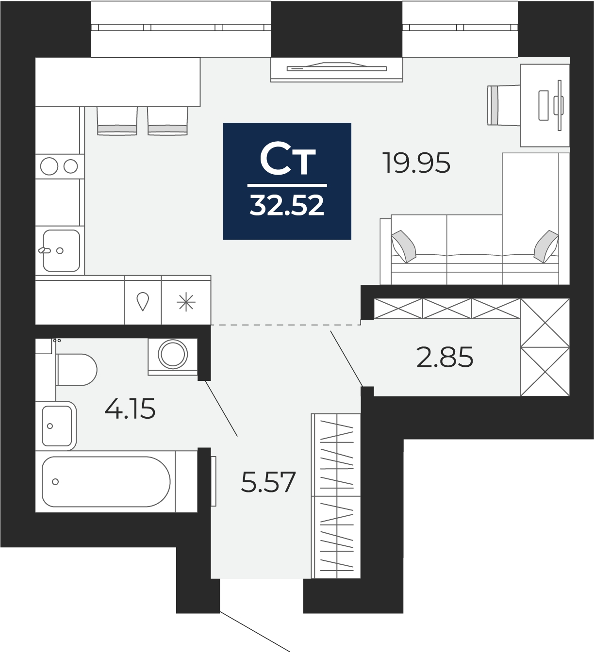 1-комнатная квартира в ЖК Приморский квартал на 6 этаже в 2 секции. Сдача в 2 кв. 2025 г.