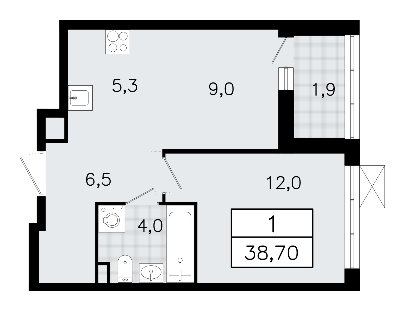 1-комнатная квартира (Студия) в ЖК е.волюция на 8 этаже в 1 секции. Сдача в 3 кв. 2024 г.