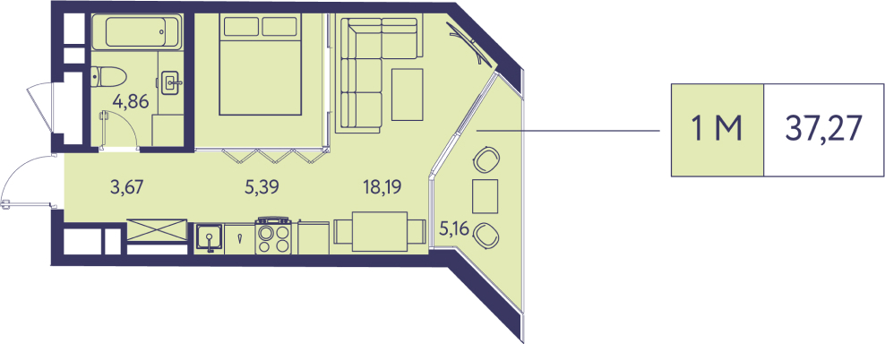 1-комнатная квартира в ЖК Приморский квартал на 6 этаже в 4 секции. Сдача в 2 кв. 2025 г.