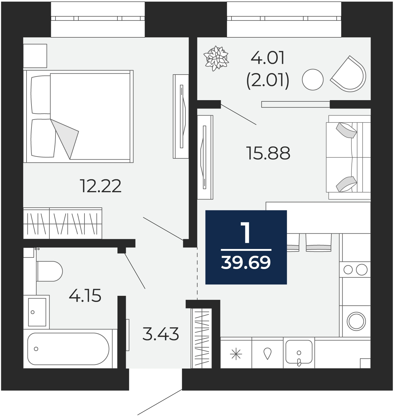 2-комнатная квартира с отделкой в ЖК Тайм Сквер на 11 этаже в 1 секции. Сдача в 4 кв. 2024 г.