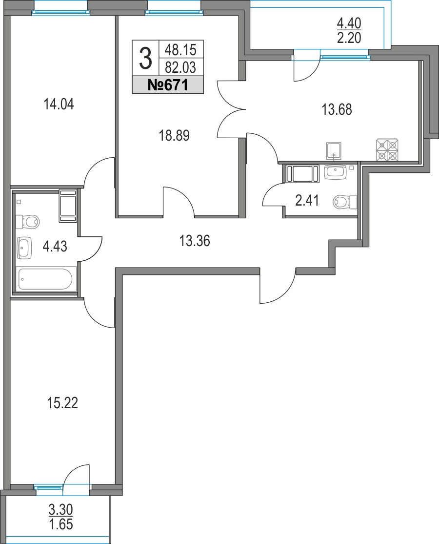 3-комнатная квартира в ЖК Приморский квартал на 18 этаже в 4 секции. Сдача в 2 кв. 2025 г.