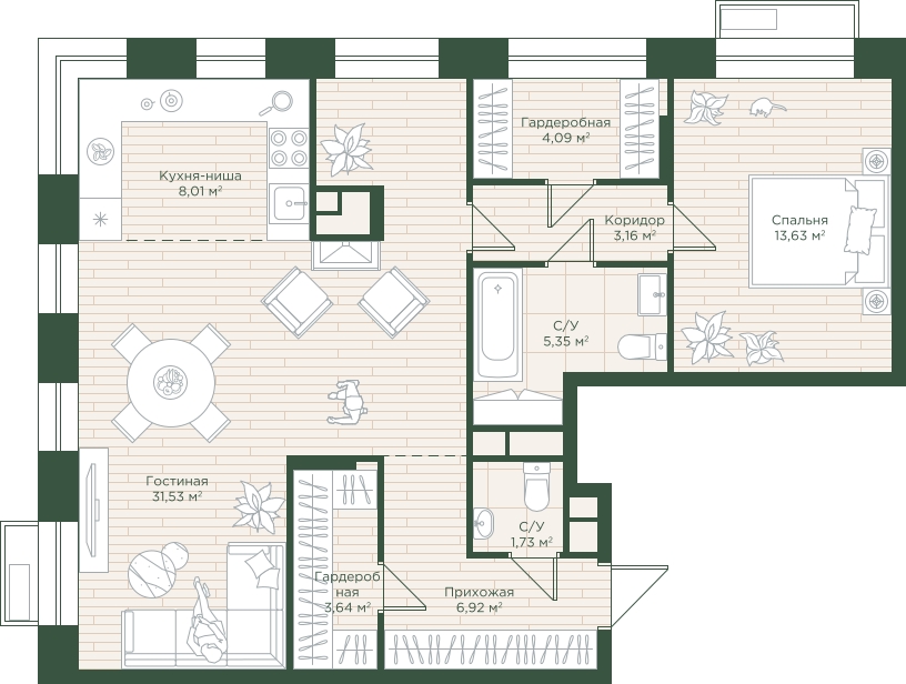 1-комнатная квартира с отделкой в ЖК Тайм Сквер на 12 этаже в 1 секции. Сдача в 4 кв. 2024 г.