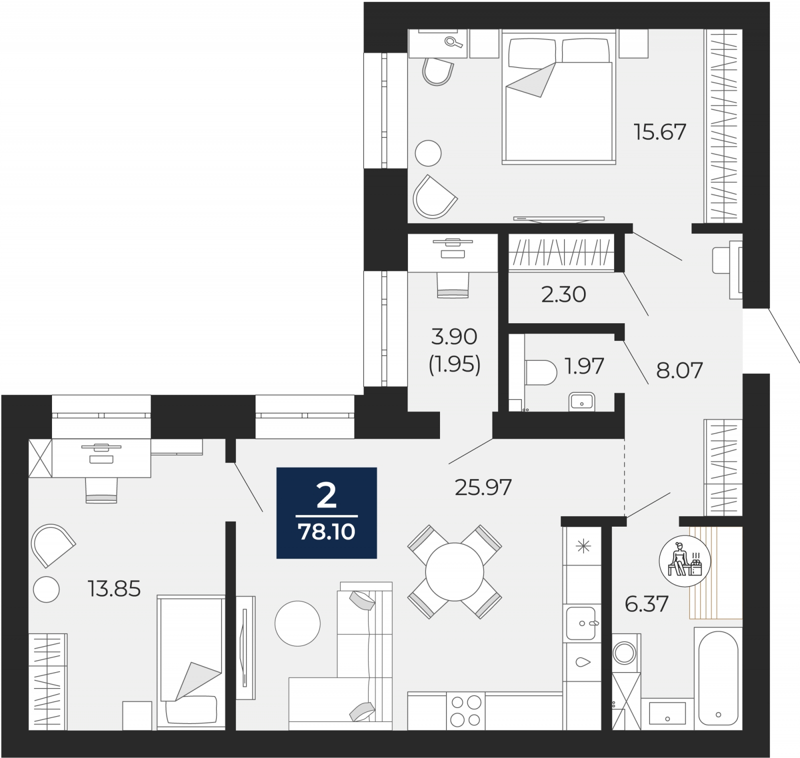 1-комнатная квартира (Студия) в ЖК Приморский квартал на 11 этаже в 2 секции. Сдача в 2 кв. 2025 г.