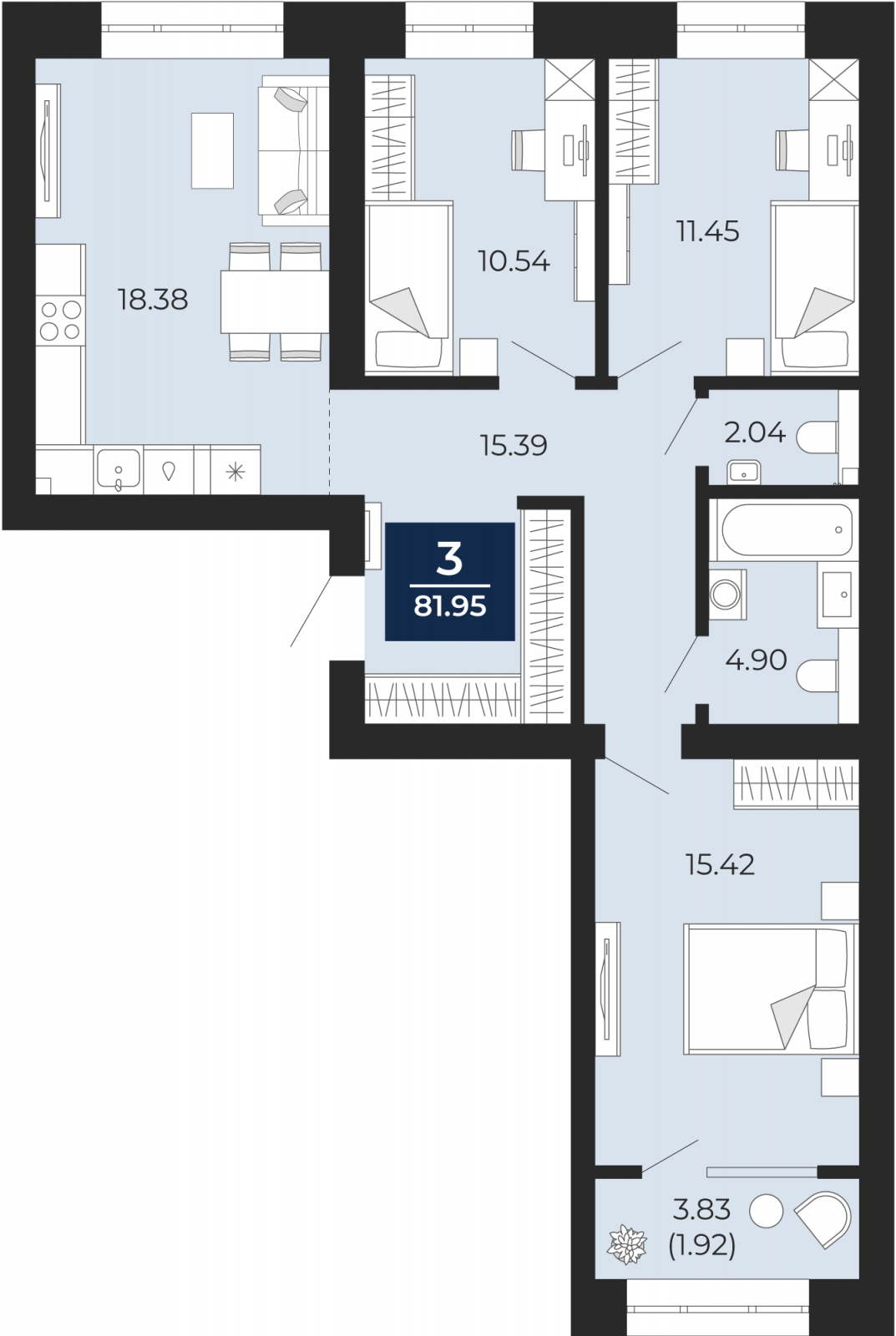 1-комнатная квартира (Студия) в ЖК Upside Towers на 25 этаже в 1 секции. Сдача в 2 кв. 2026 г.