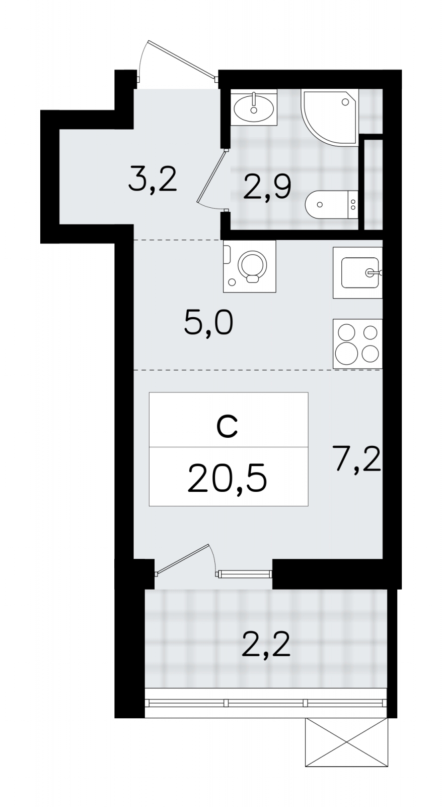 1-комнатная квартира (Студия) в ЖК Приморский квартал на 22 этаже в 2 секции. Сдача в 2 кв. 2025 г.