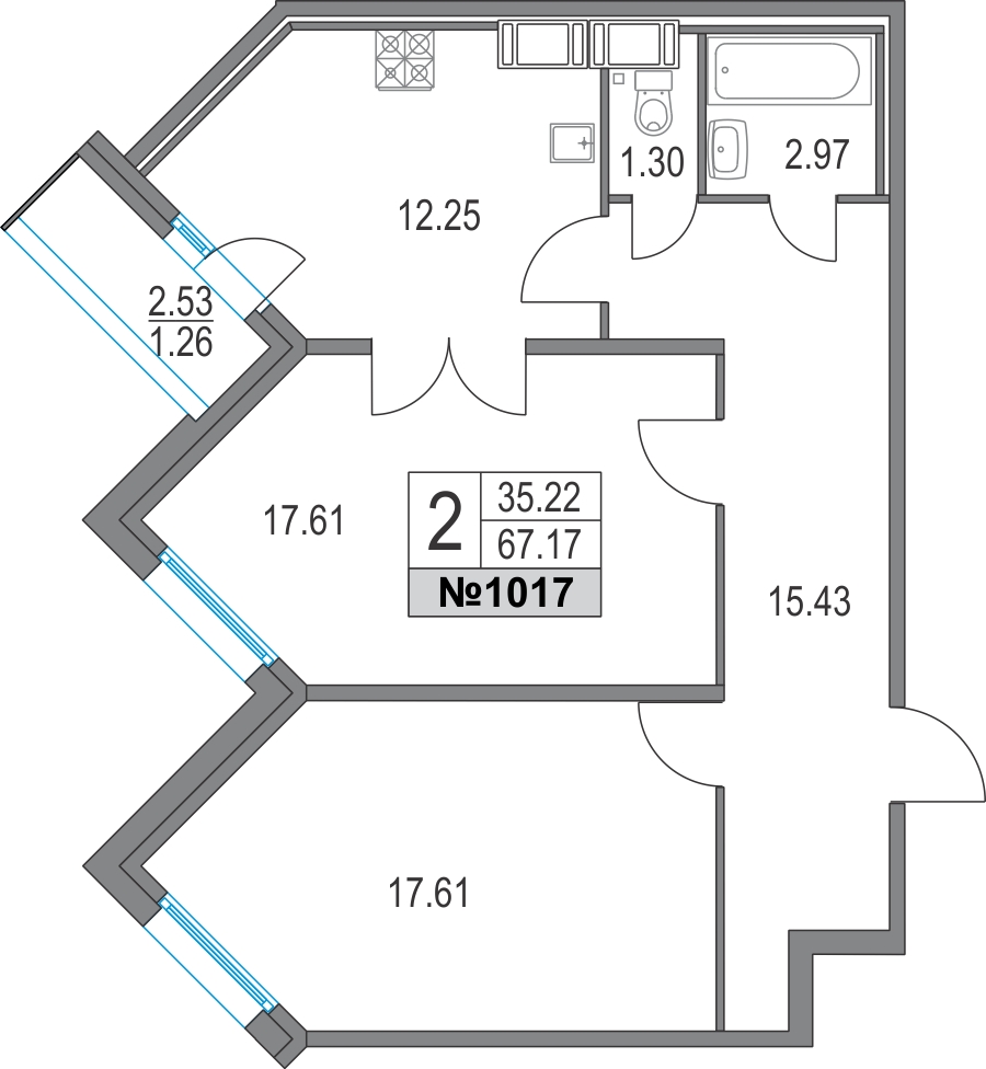 1-комнатная квартира (Студия) с отделкой в ЖК А101 Лаголово на 5 этаже в 1 секции. Сдача в 3 кв. 2025 г.