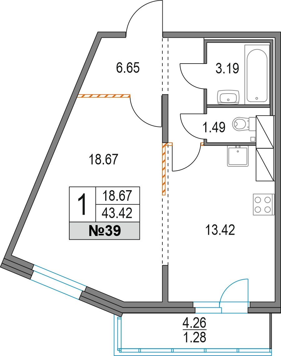 1-комнатная квартира (Студия) в ЖК Приморский квартал на 17 этаже в 4 секции. Сдача в 2 кв. 2025 г.