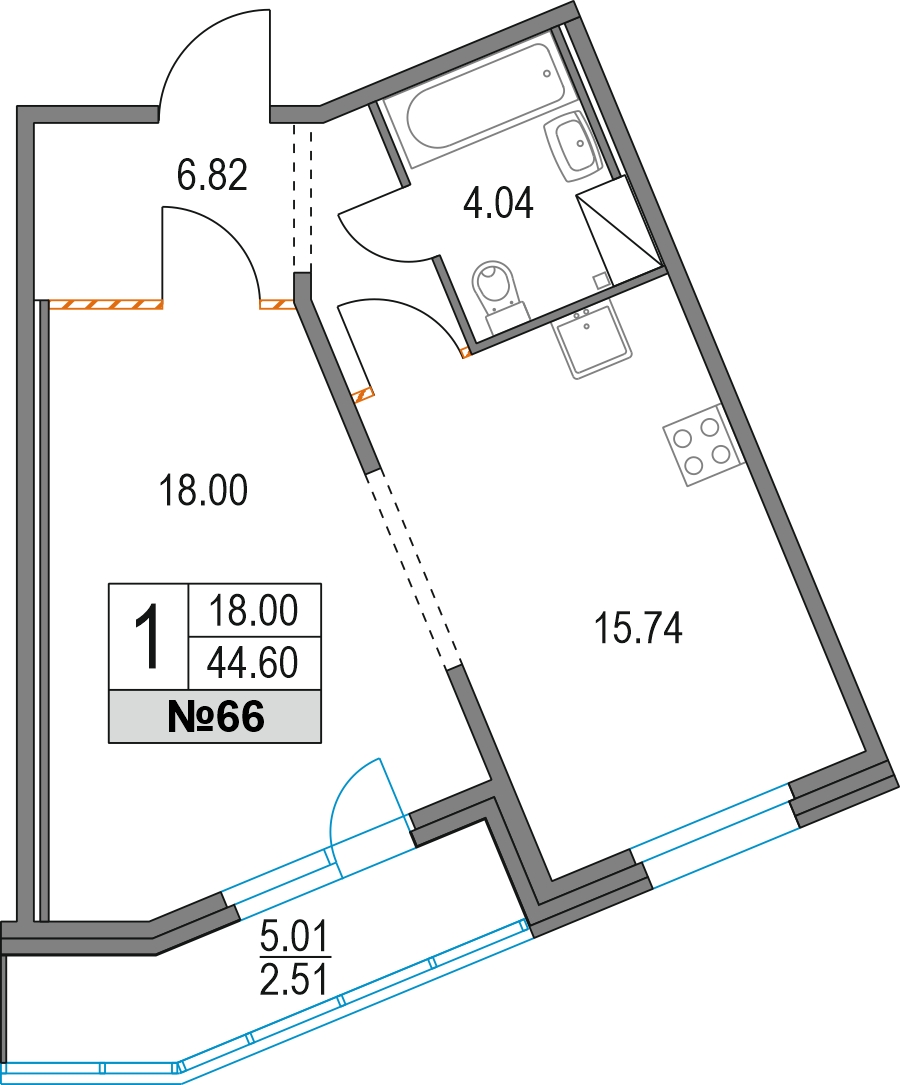 1-комнатная квартира в ЖК Приморский квартал на 11 этаже в 5 секции. Сдача в 2 кв. 2025 г.