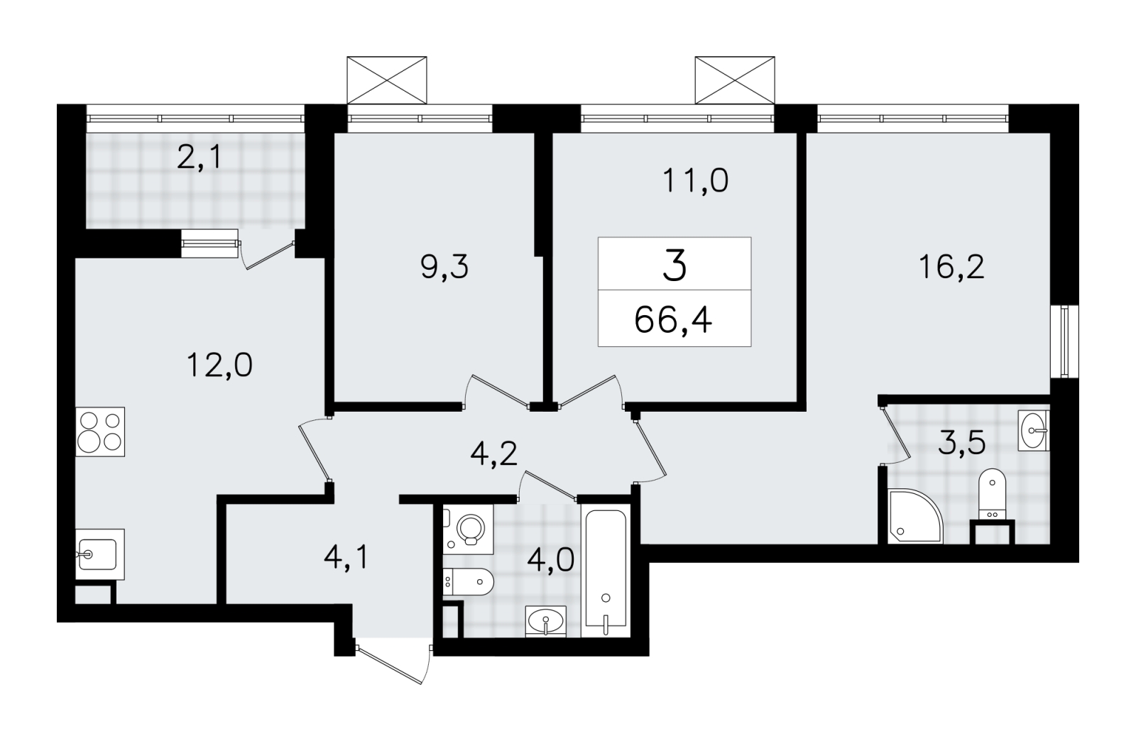 1-комнатная квартира (Студия) в ЖК Приморский квартал на 3 этаже в 7 секции. Сдача в 2 кв. 2025 г.
