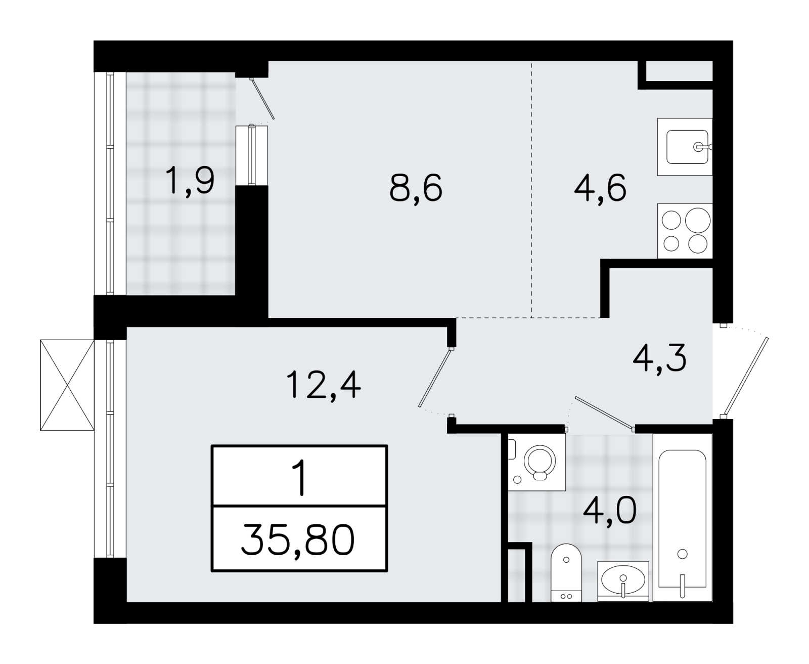 1-комнатная квартира в ЖК Upside Towers на 50 этаже в 1 секции. Сдача в 2 кв. 2026 г.