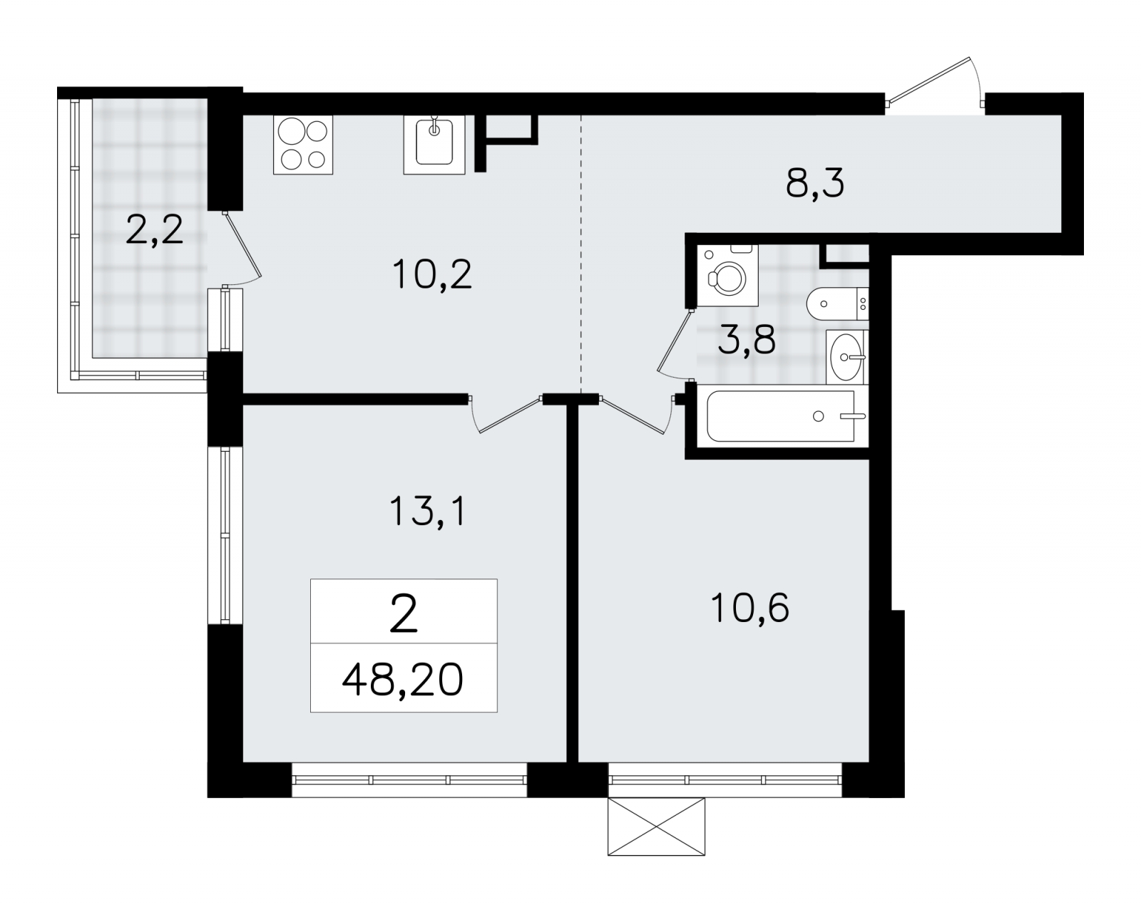 1-комнатная квартира в ЖК Приморский квартал на 6 этаже в 1 секции. Сдача в 2 кв. 2025 г.
