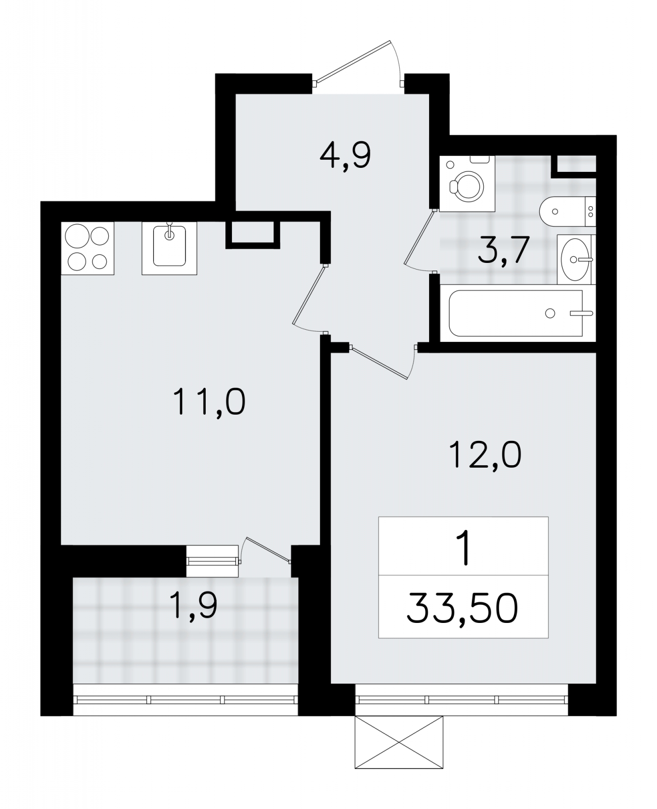 1-комнатная квартира (Студия) в ЖК Upside Towers на 32 этаже в 1 секции. Сдача в 2 кв. 2026 г.