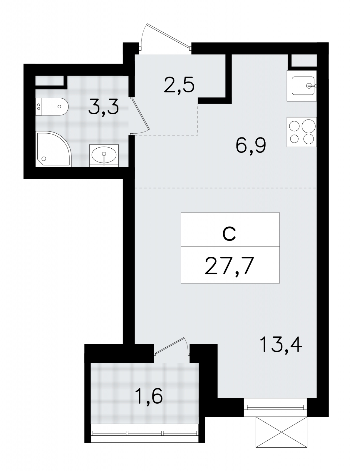 1-комнатная квартира в ЖК Upside Towers на 38 этаже в 1 секции. Сдача в 2 кв. 2026 г.