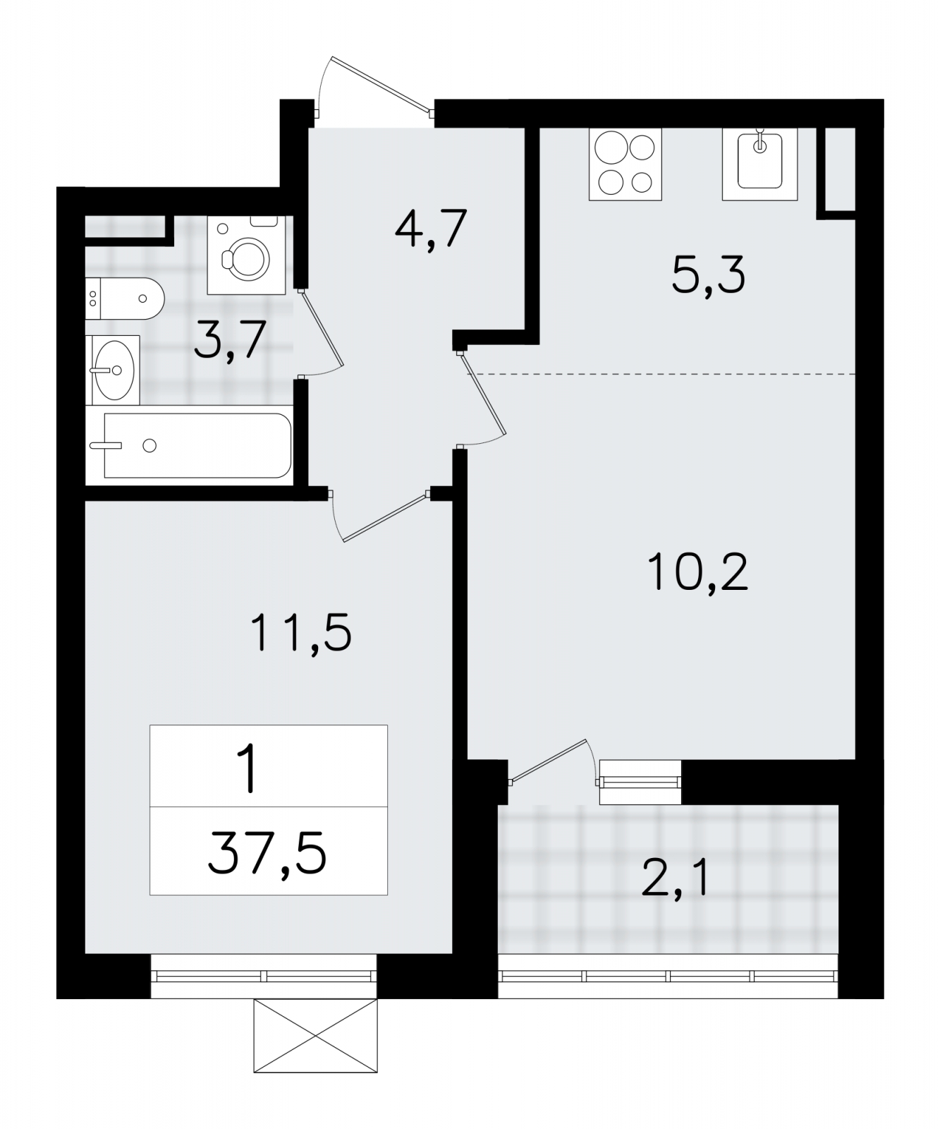 1-комнатная квартира в ЖК Приморский квартал на 2 этаже в 2 секции. Сдача в 2 кв. 2025 г.